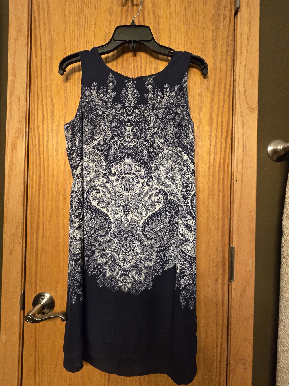 Rose & Olive Navy Blue and White Paisley Midi Dress